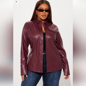 Fashion Nova Show Time Faux Leather Shirt - Burgundy Size 1X (NWOT)